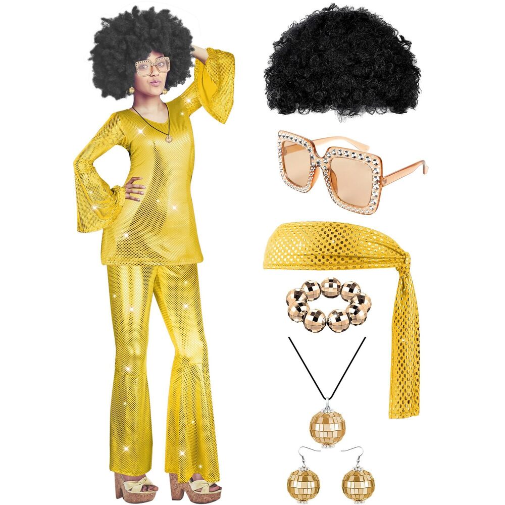 5694 8pcs 60s 70s Disco Costume For Women, Halloween Disco